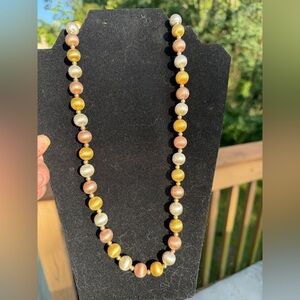 Kenneth Jay Lane Tri-Color Silk Pearl Bead Statement Necklace – Vintage Designer